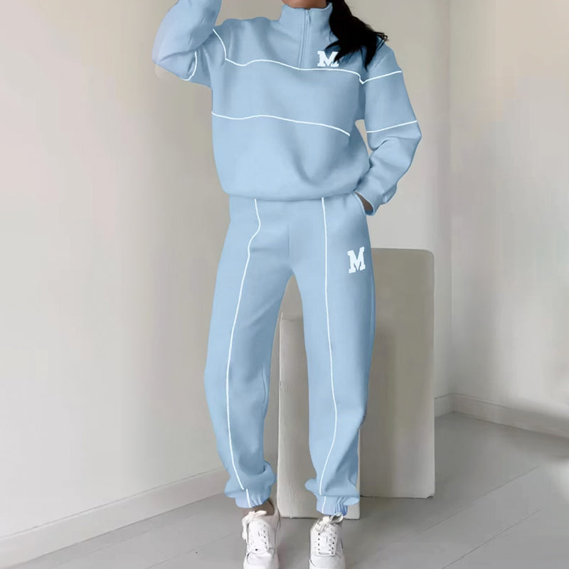 Women's Casual Two Piece Set Long Sleeve Letter M Design