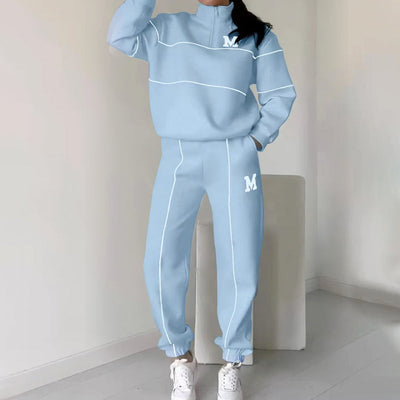 Women's Casual Two Piece Set Long Sleeve Letter M Design