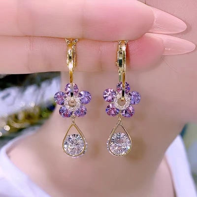 Fashion Flower Crystal Earrings Elegant Sparkling Jewelry Accessory