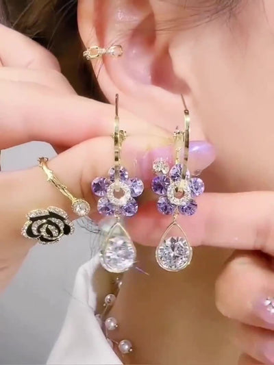 Fashion Flower Crystal Earrings Elegant Sparkling Jewelry Accessory