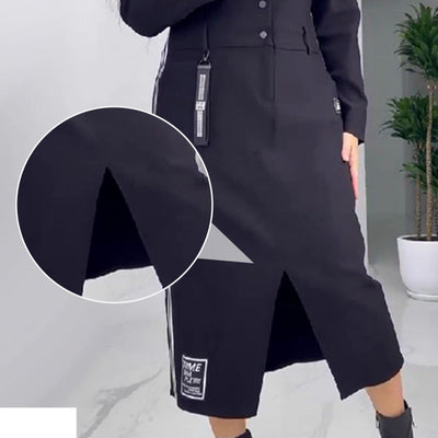 Women's Long Sleeve Button Down Dress With Side Slit