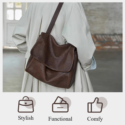 Vintage Cowhide Women's Shoulder Bag Stylish Classic Leather Tote