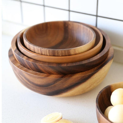 Natural Wooden Bowl For Kitchen Fruit Salad And Food Serving