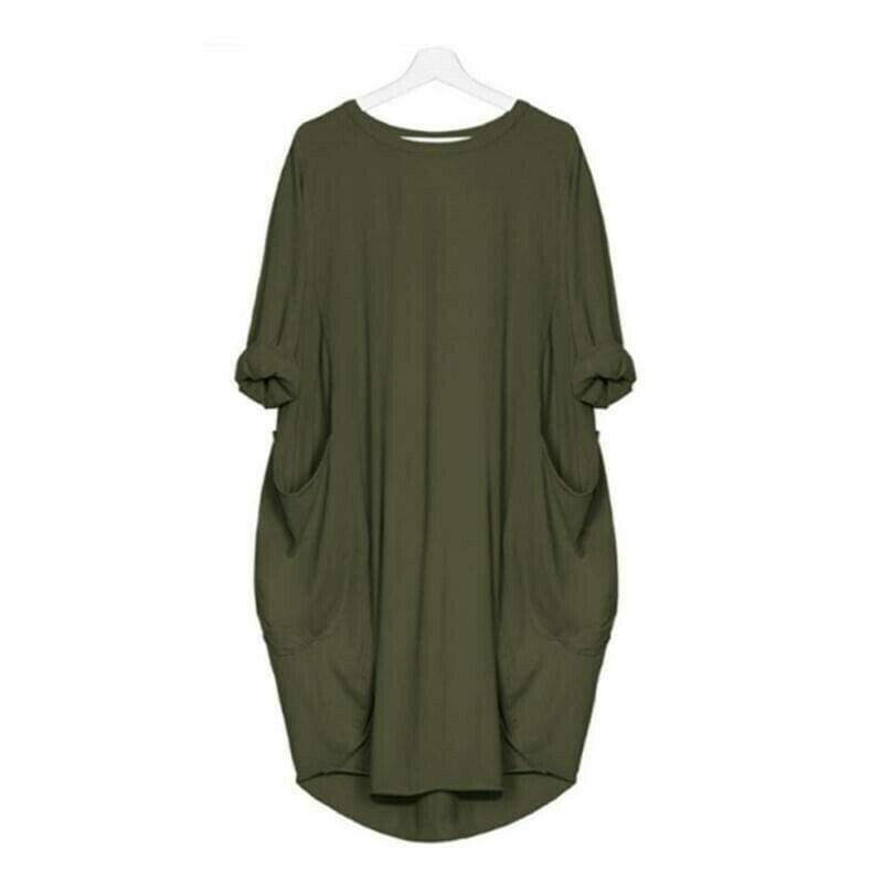 Long Sleeve Casual Loose Pocket Dress Comfortable Everyday Wear