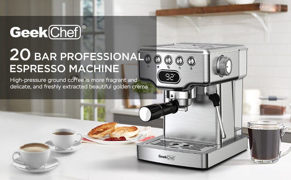 Geek Chef Espresso Machine 20 Bar With Milk Frother 1.8L Tank