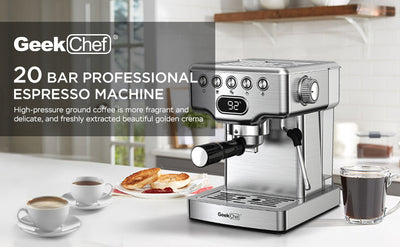 Geek Chef Espresso Machine 20 Bar With Milk Frother 1.8L Tank