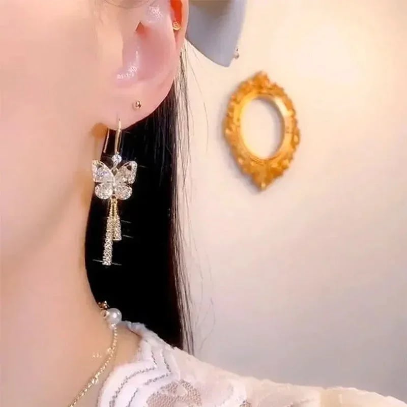 Crystal Butterfly Tassel Earrings Elegant Jewelry For Women