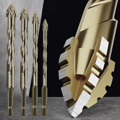 4-Flute Serrated Drill Bit Kit Eccentric Design Durable Set