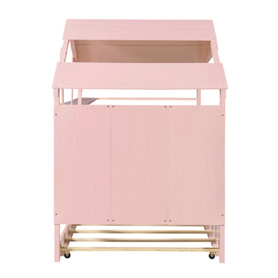 Twin Size Wood House Bed With Trundle And Storage Drawers