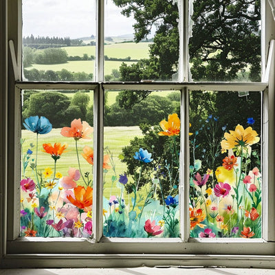 Colorful Floral Window Sticker Bouquet Cut To Size Easily