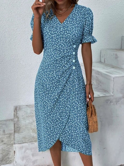 Women Casual Floral Wrap Dress Elegant Summer Style