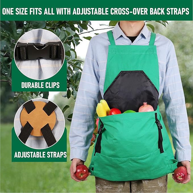 Cross Back Gardening Apron With Deep Kangaroo Pockets For Tools