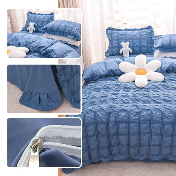 Icy Summer Seersucker Quilt Set 4-Piece Lightweight Cooling Quilt