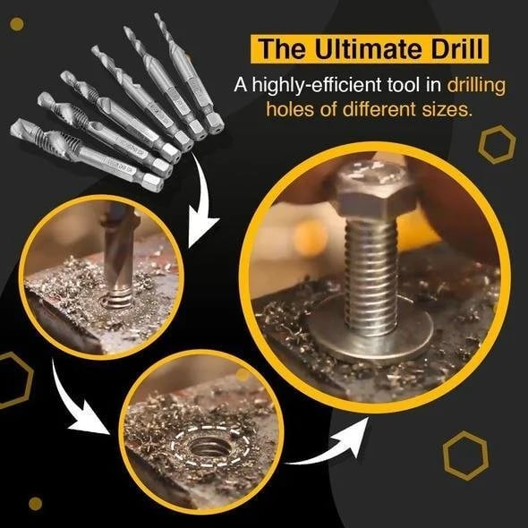 Thread Tap Drill Bits Set 6 Pieces For Precision Tapping