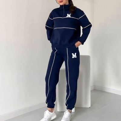 Women's Casual Two Piece Set Long Sleeve Letter M Design