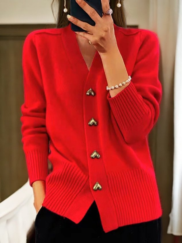 Women's Wool Cardigan Buttoned Casual Plain Yarn Winter Sweater