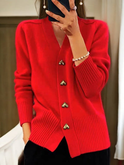 Women's Wool Cardigan Buttoned Casual Plain Yarn Winter Sweater