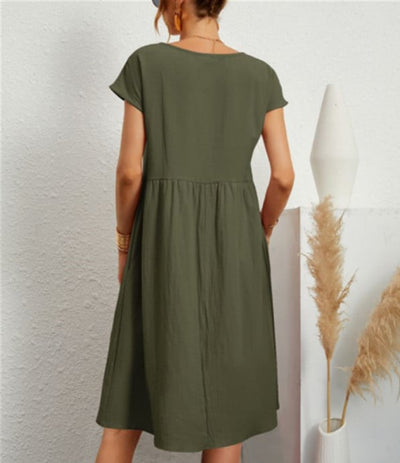 Cotton Linen Sleeveless Dress Loose Fit Solid Color With Pocket
