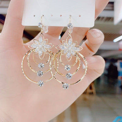 Geometric Round Earrings Multi Layered Floral Design