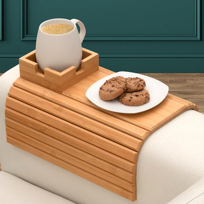 Bamboo Couch Cup Holder Organizer For Sofa Drinks And Snacks