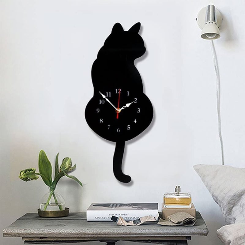 Nordic Cat Wagging Tail Wall Clock Unique Modern Design