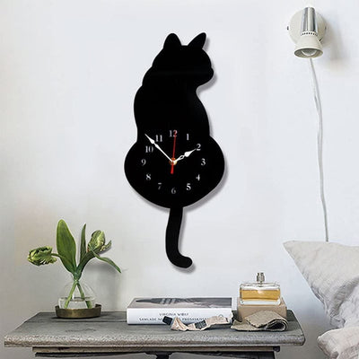Nordic Cat Wagging Tail Wall Clock Unique Modern Design