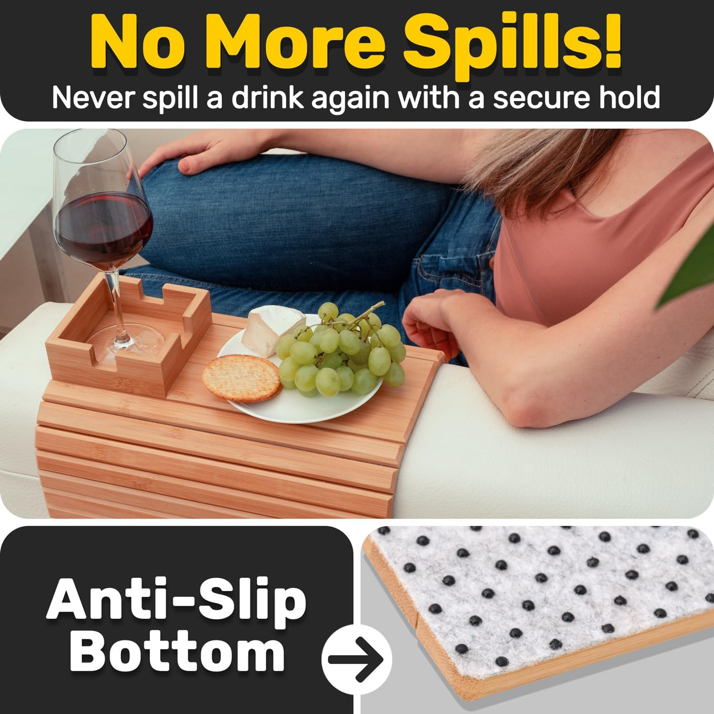 Bamboo Couch Cup Holder Organizer For Sofa Drinks And Snacks