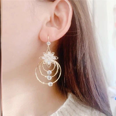 Geometric Round Earrings Multi Layered Floral Design