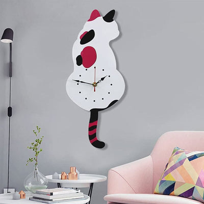 Nordic Cat Wagging Tail Wall Clock Unique Modern Design