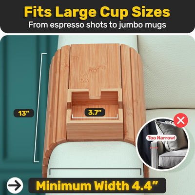 Bamboo Couch Cup Holder Organizer For Sofa Drinks And Snacks