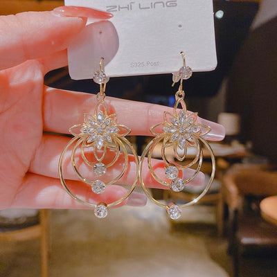 Geometric Round Earrings Multi Layered Floral Design
