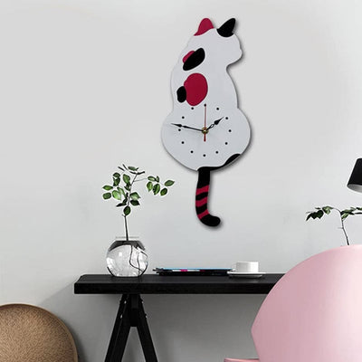 Nordic Cat Wagging Tail Wall Clock Unique Modern Design