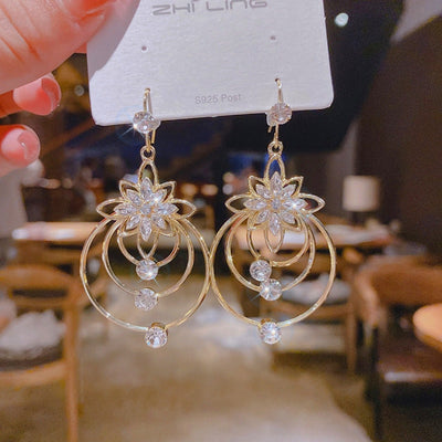 Geometric Round Earrings Multi Layered Floral Design