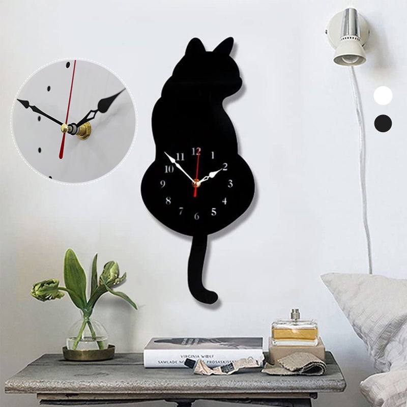 Nordic Cat Wagging Tail Wall Clock Unique Modern Design