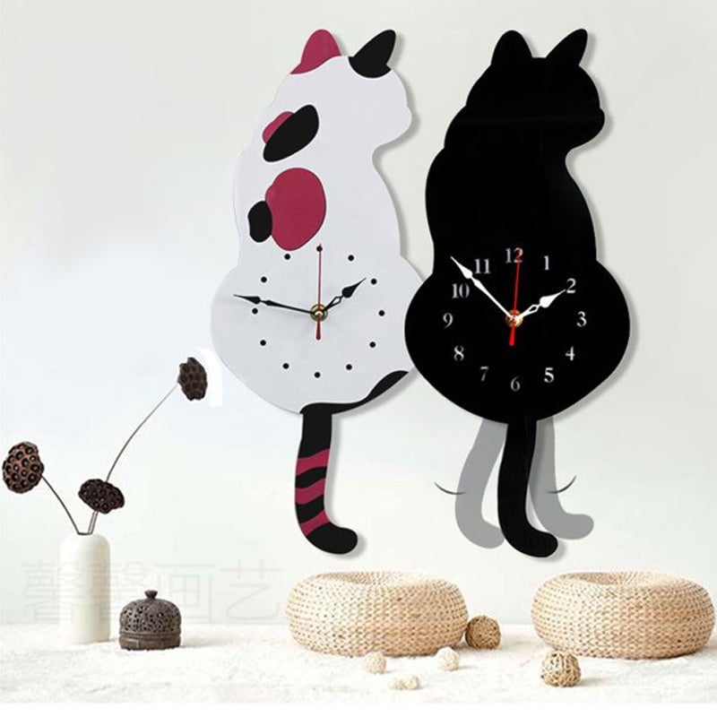 Nordic Cat Wagging Tail Wall Clock Unique Modern Design