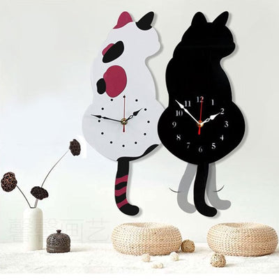 Nordic Cat Wagging Tail Wall Clock Unique Modern Design