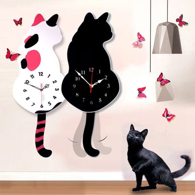 Nordic Cat Wagging Tail Wall Clock Unique Modern Design