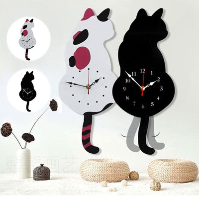 Nordic Cat Wagging Tail Wall Clock Unique Modern Design