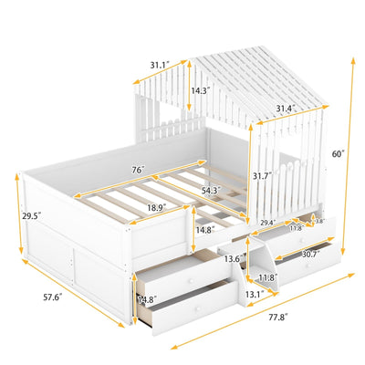 Full Size Loft Bed With Four Spacious Drawers And Storage