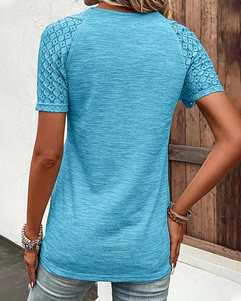 Lace Short Sleeve T-Shirt Elegant Women’s Casual Summer Top