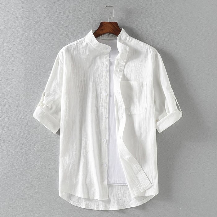 Short Sleeve Linen Men's Shirt Lightweight Summer Casual Top