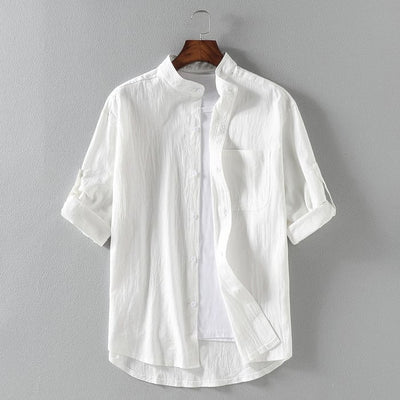 Short Sleeve Linen Men's Shirt Lightweight Summer Casual Top