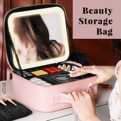 Large Capacity LED Lighted Cosmetic Bag For Travel And Home Use