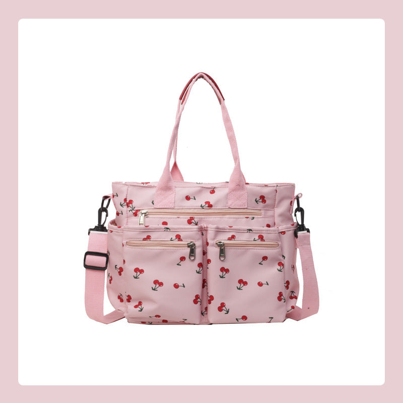 Cherry Print Tote Bag Stylish Lightweight Canvas Handbag