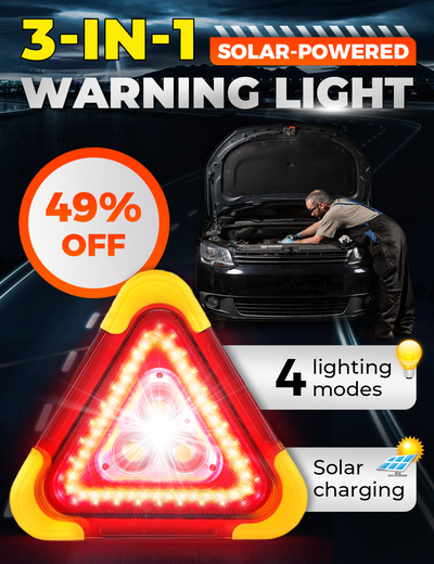 2-IN-1 Solar Emergency Triangle Warning Light For Roadside Safety