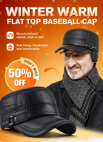 PU Leather Baseball Cap Flat Top Warm Stylish Baseball Hat
