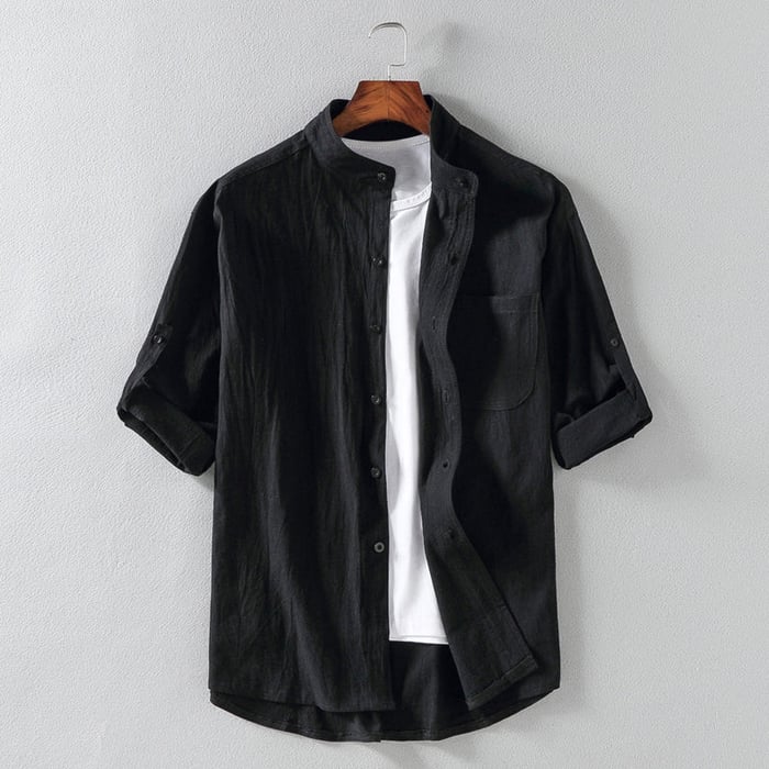 Short Sleeve Linen Men's Shirt Lightweight Summer Casual Top
