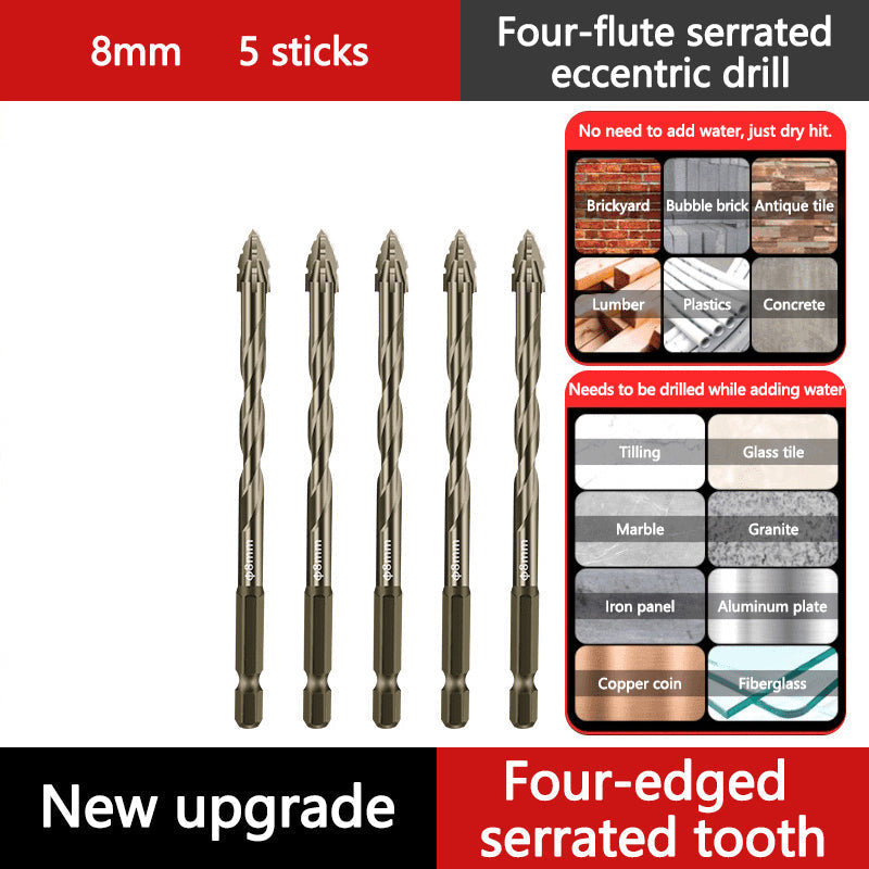 4-Flute Serrated Eccentric Drill Bit Kit Durable Precision Set