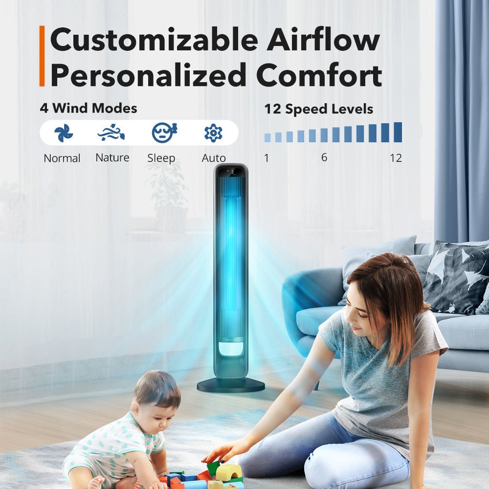 Smart Tower Fan With 120 Degree Oscillation And Quiet Operation