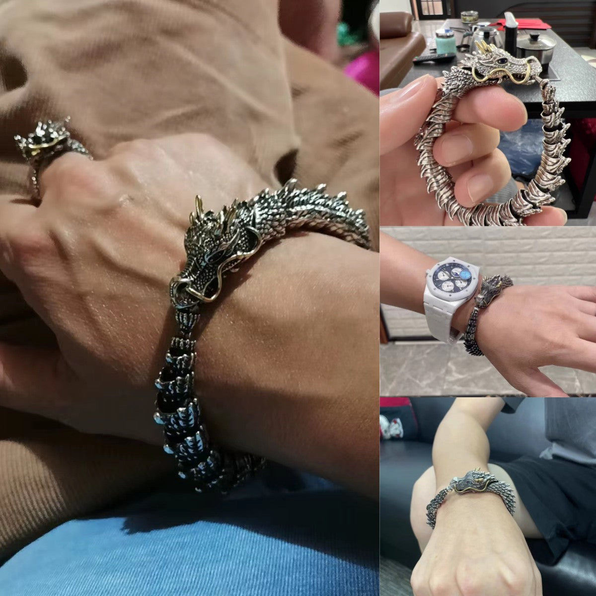 Dragon Head Sterling Silver Bracelet For Fortune And Good Luck